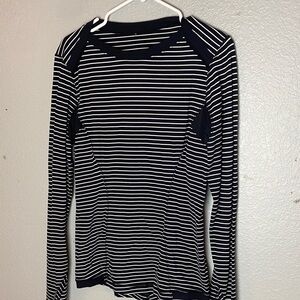 Lululemon Athletica Black and White Striped Long Sleeve Top